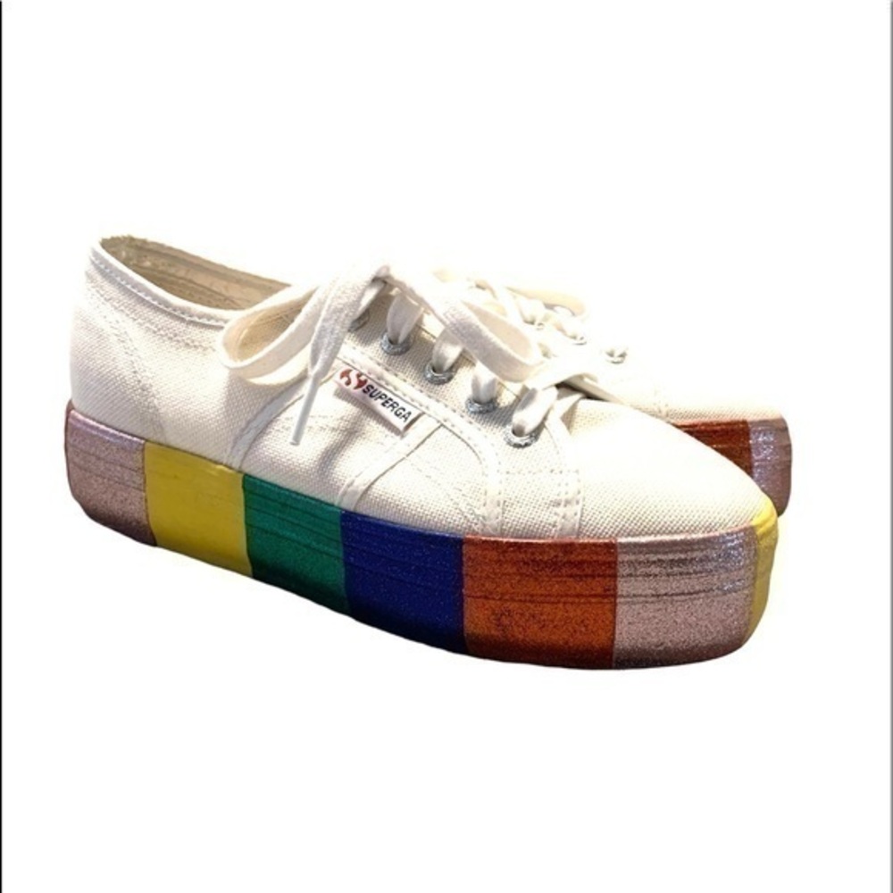 Superga Glutter Rainbow Striped Platform Sneakers Multicoloured White Size 5